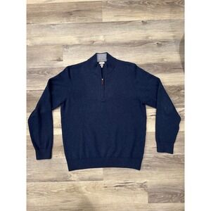 FAHERTY BRAND Mens Navy Blue Quarter Zip Sweater Lightweight Cotton Blend Size L